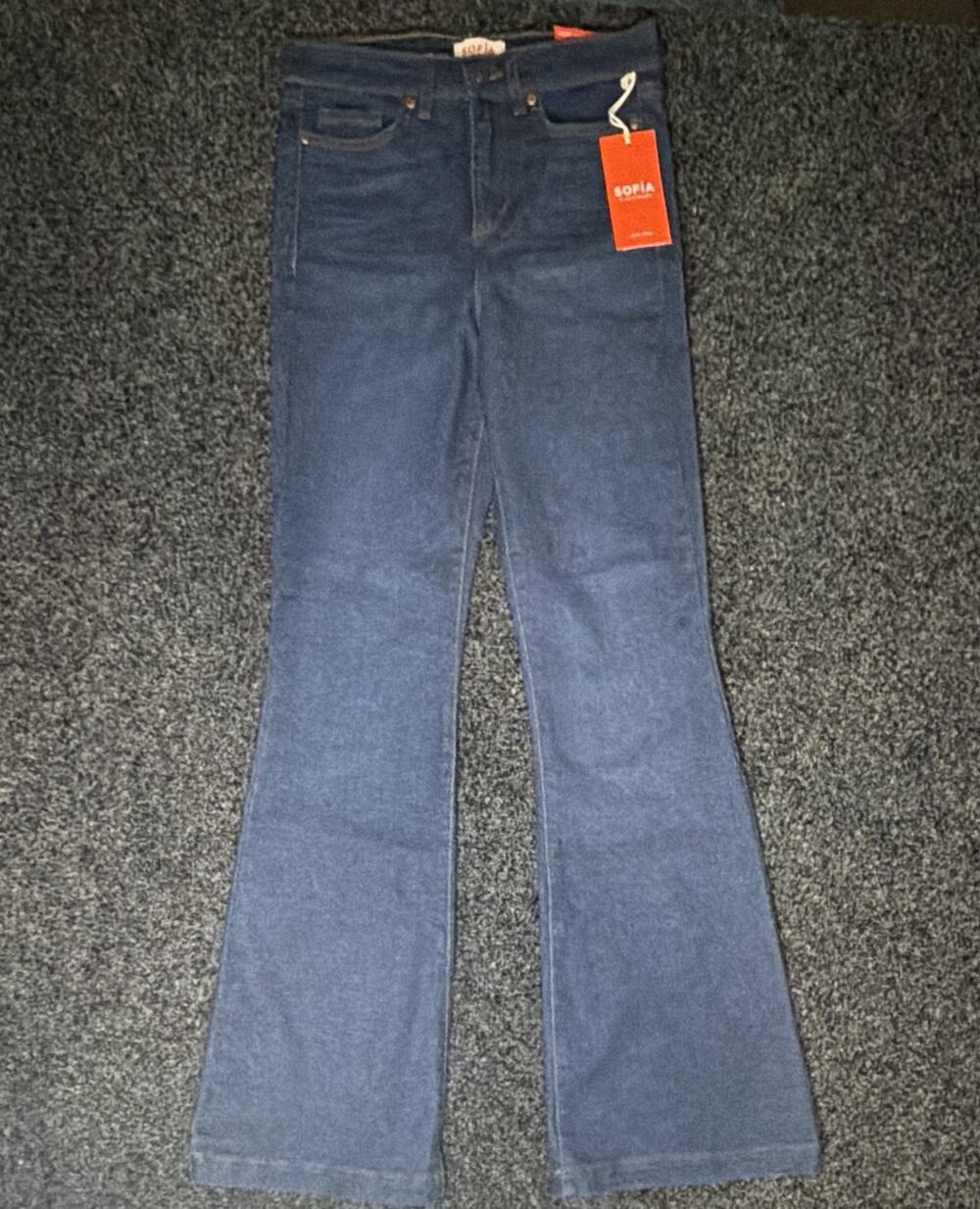 SOFIA by Sofia Vergara Women’s Dark Wash Blue Flared High Rise 5-Pocket Jeans